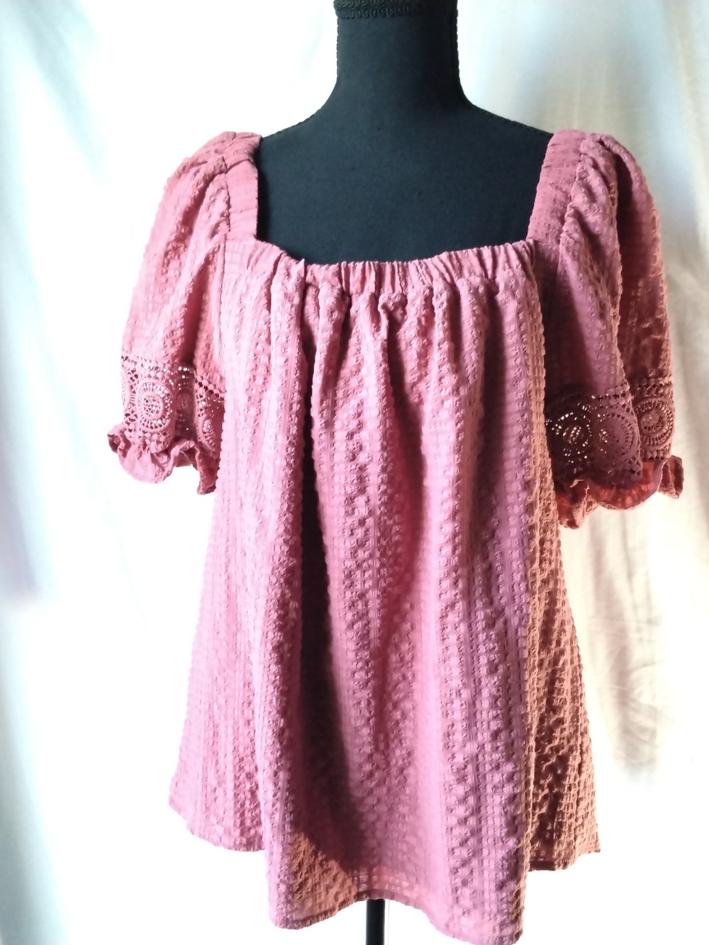 Alice Blue Dusty Rose Peasant Square Neck Top